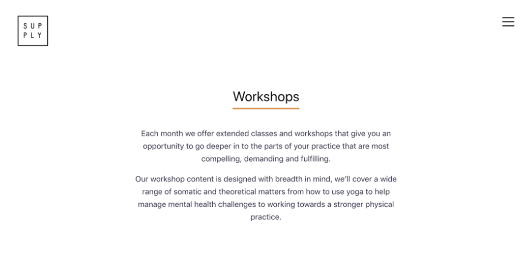 Screenshot Supply Yoga website