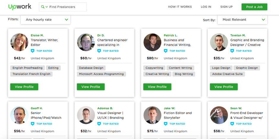 Screenshot Upwork Freelancer Search