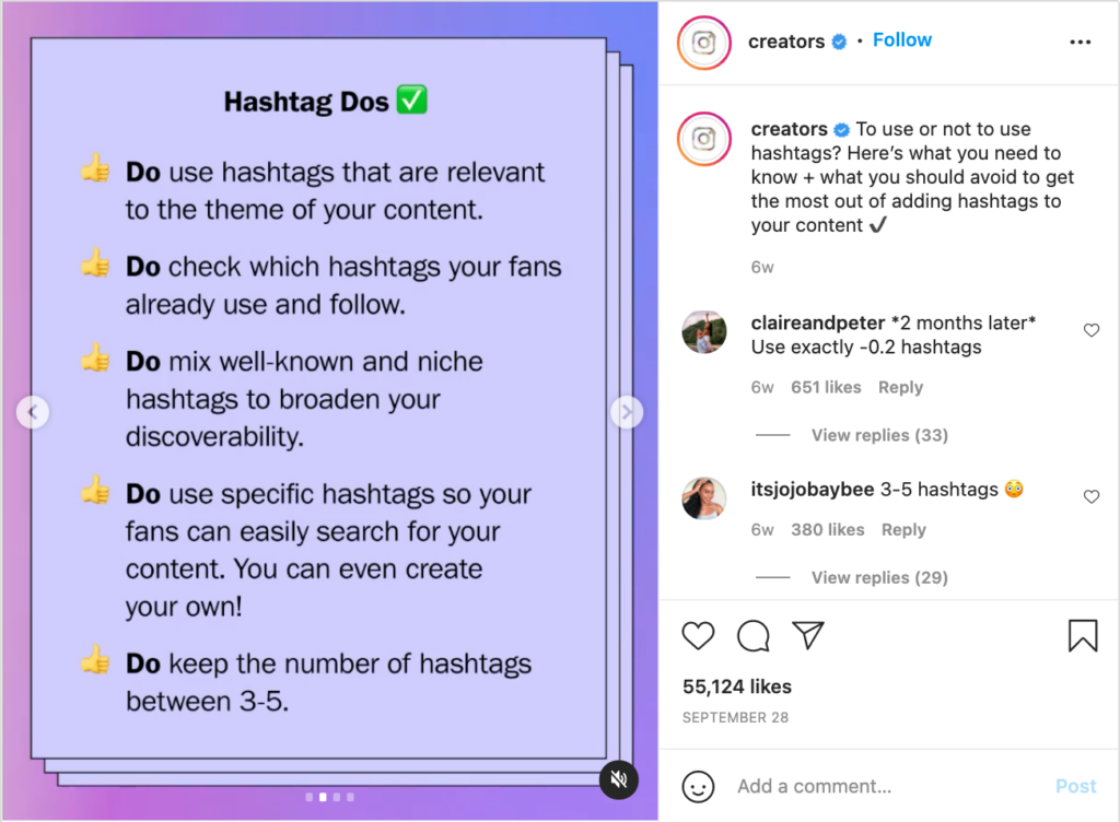 Instagram creators hashtag dos and don'ts