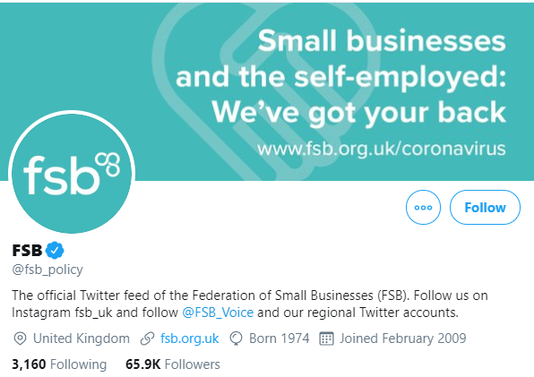 FSB Twitter account with Instagram call-to-action