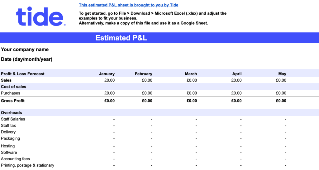 estimated profit and loss statement