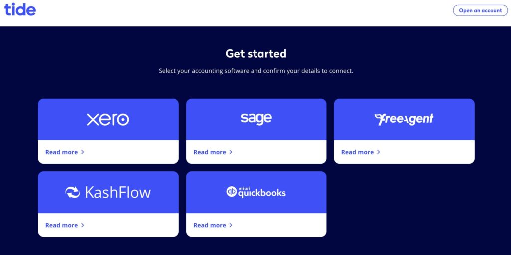 A screenshot of the Tide platform with invoicing software integration tools