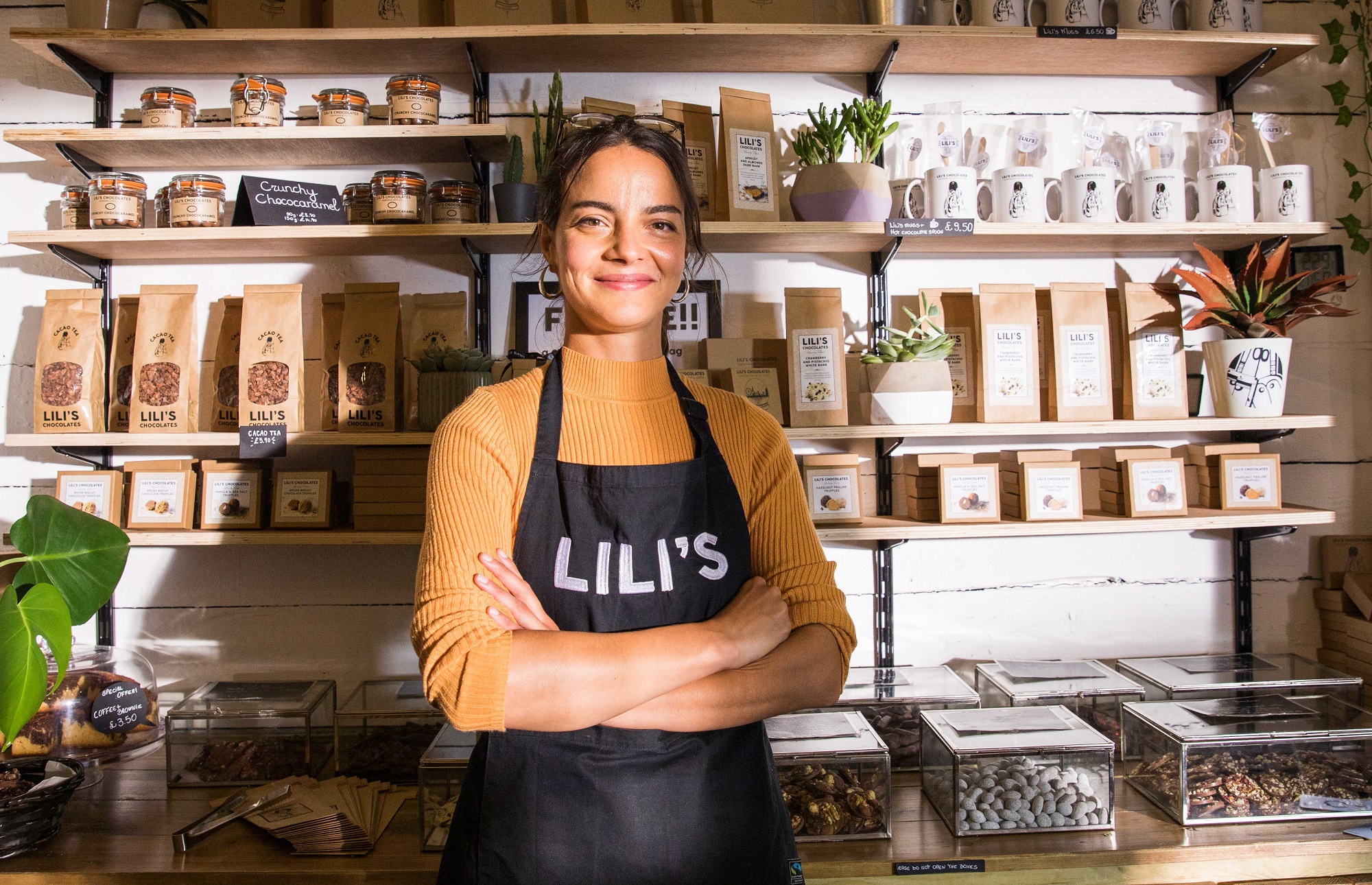 Caroline at her Lili's Chocolates shop in Camden Market, London