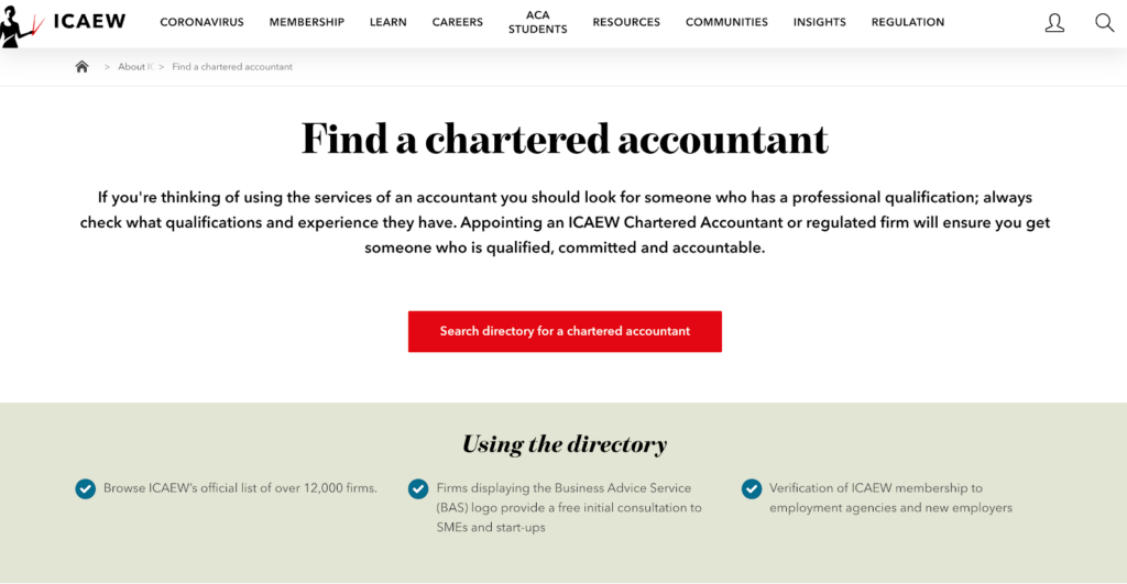 Screenshot of the ICAEW website