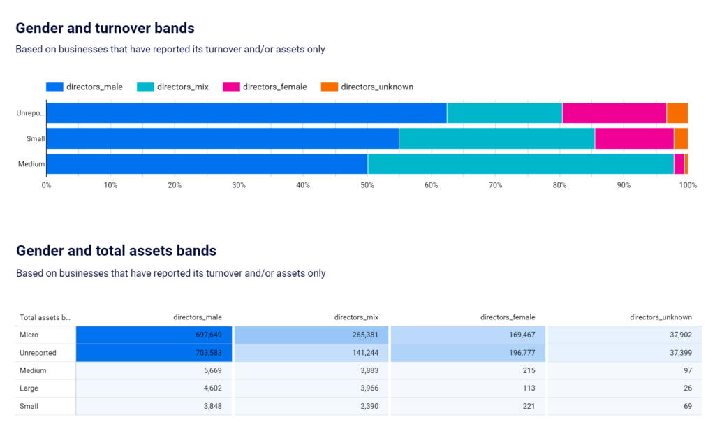 Company assets by gender analysis charts