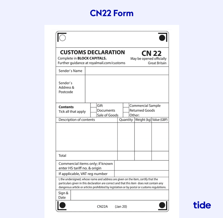 customs declaration cn22 form