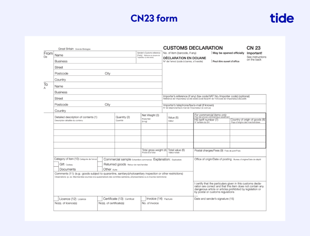 customs declaration cn23 form