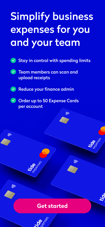 Large mobile banner listing the benefits of streamlining your business expenses with Tide Expense Cards