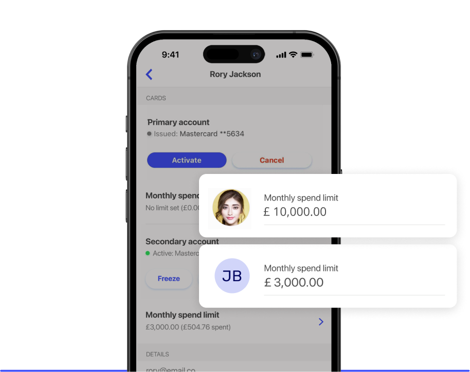 Setting spending limits in app